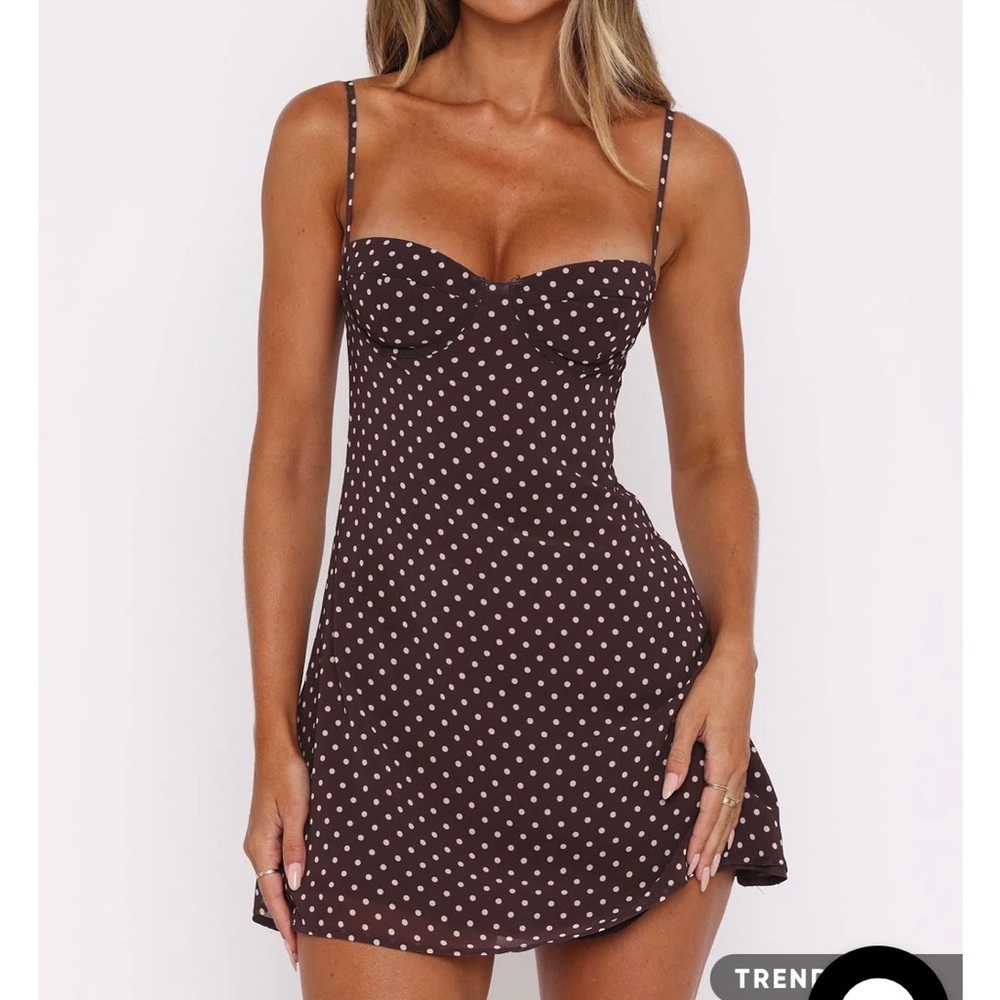 White Fox Boutique Brown Polka Dot Mini Dress